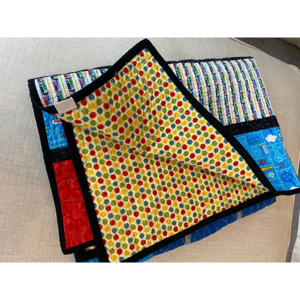 Handmade Thomas the Tank Engine & Friends Quilted Pieced Throw Crib Quilt